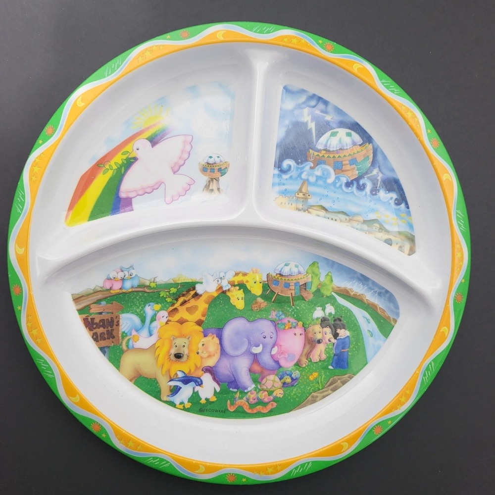 VTG PECO Noahs Ark Melamine Divided Plate Kids‎ Sectioned Tray 01672 Taiwan